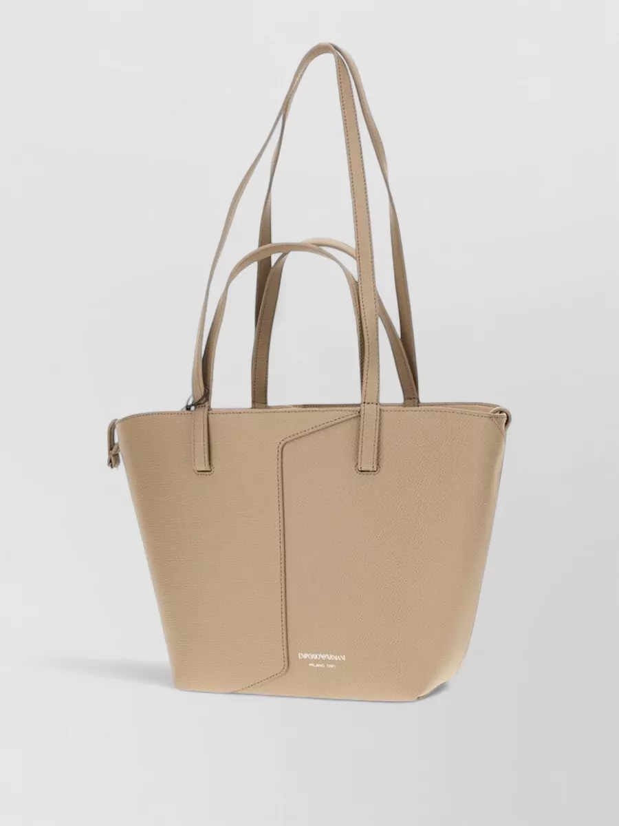 Emporio Armani Grained Leather Logo Print Paneled Shoulder Bag
