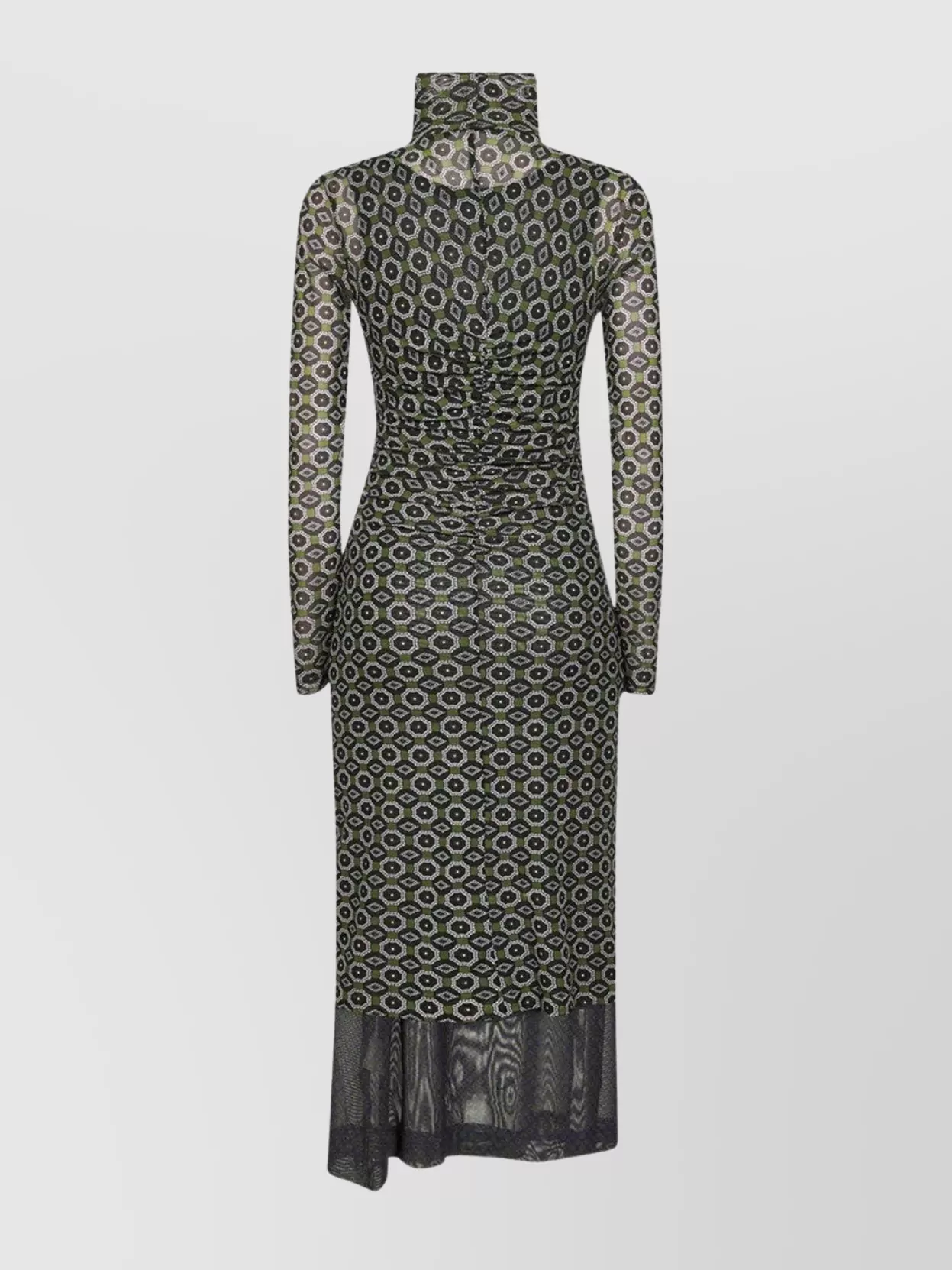 Dries Van Noten Mesh Layered Midi Dress With Asymmetrical Ruffles In Green