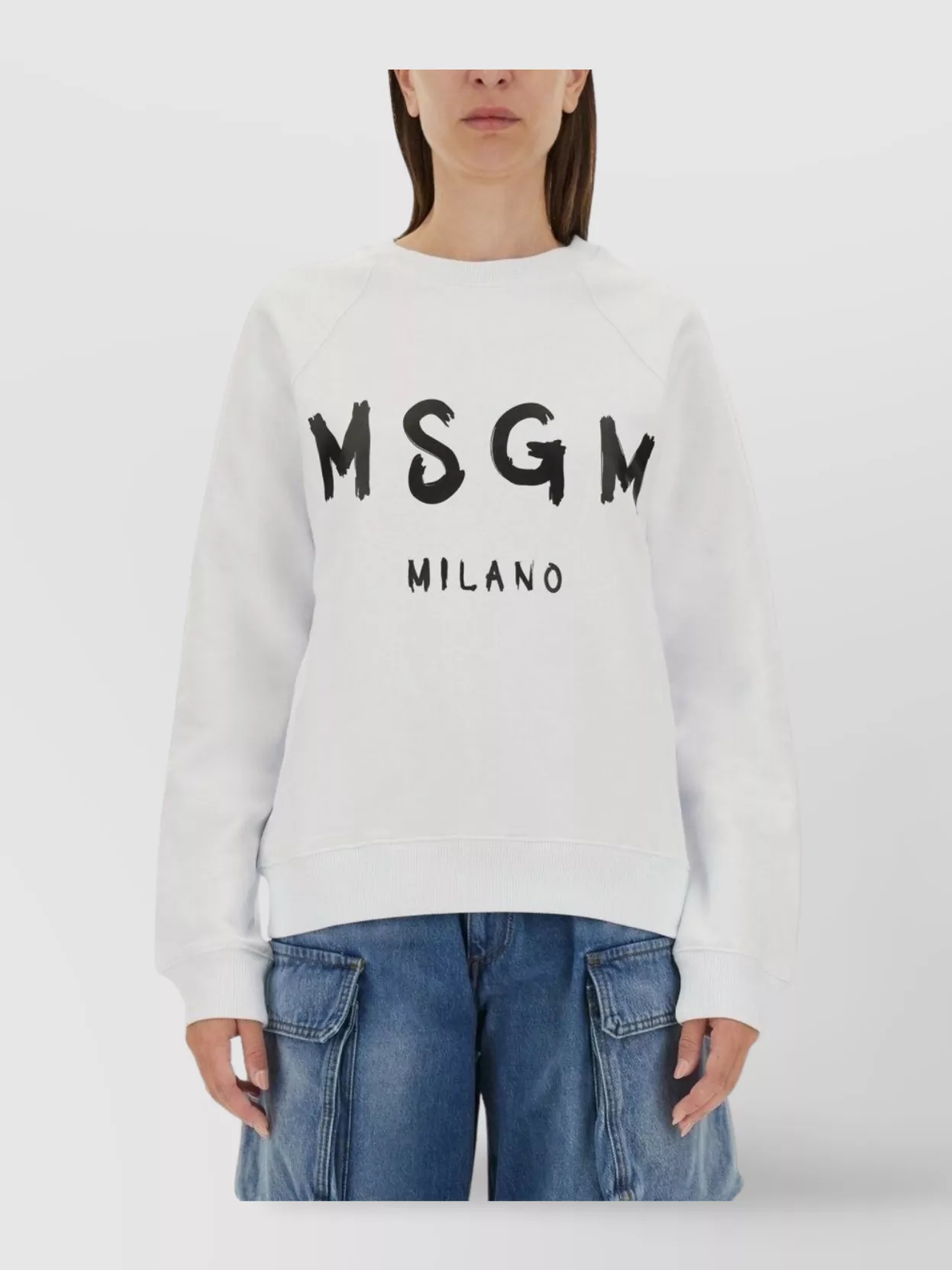 Msgm Brushed Logo Print Crew Neck Sweatshirt