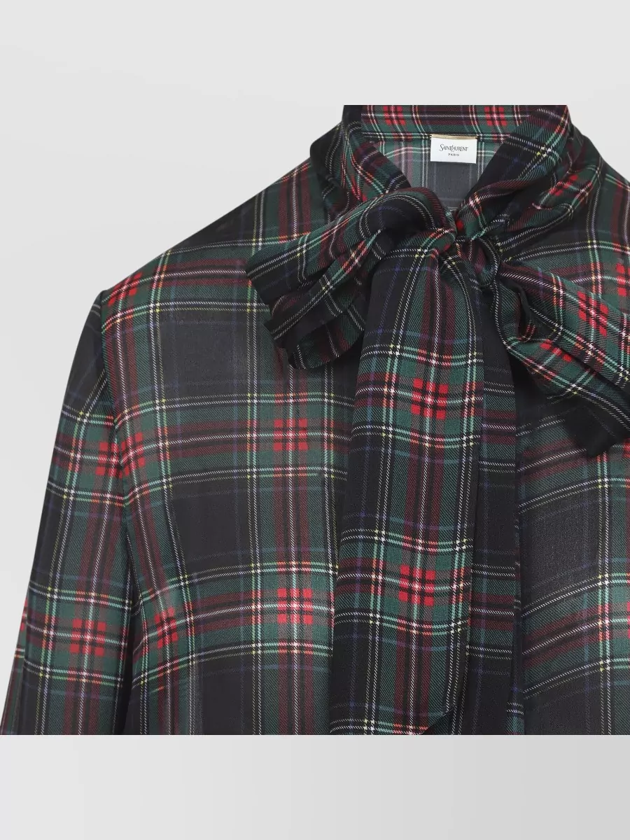 Saint Laurent Plaid Shirt Long Sleeves Collared Neck Bow