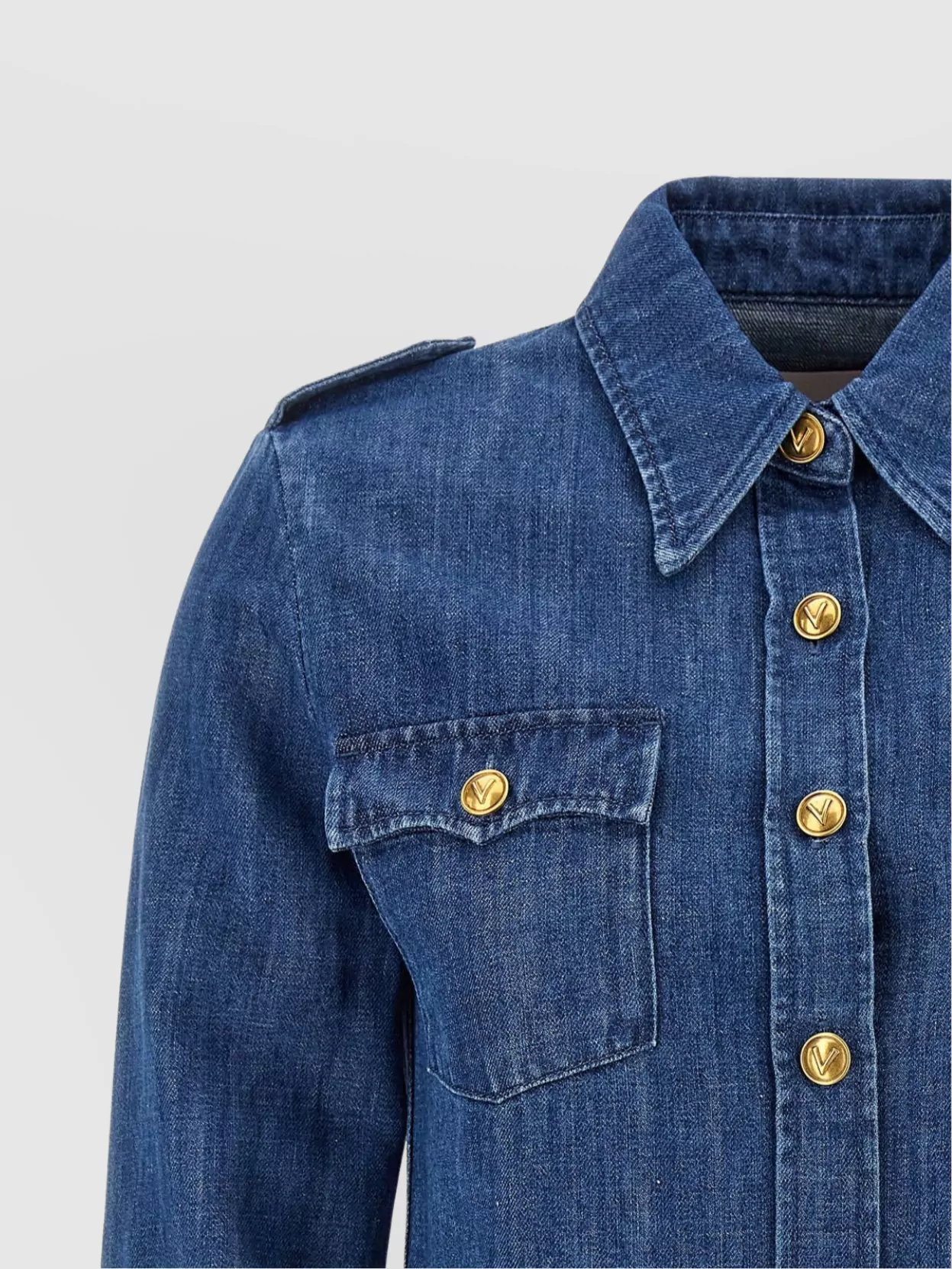 Shop Valentino Denim Shirt With Chest Pockets And Epaulettes