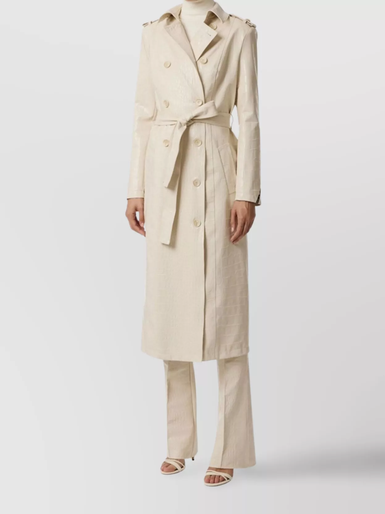 Elisabetta Franchi Croc-embossed Coat Featuring Belted Waist In White