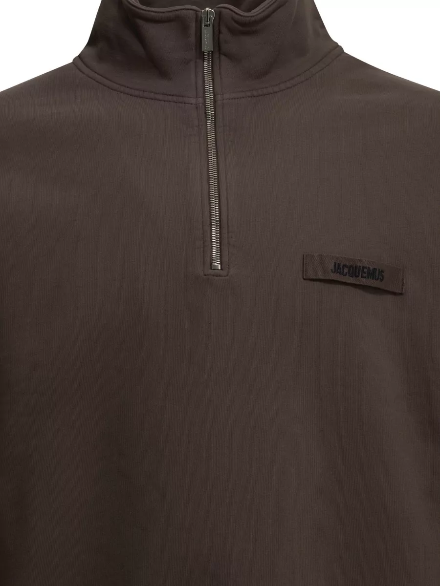 Jacquemus Cotton Hooded Half Zip Sweatshirt