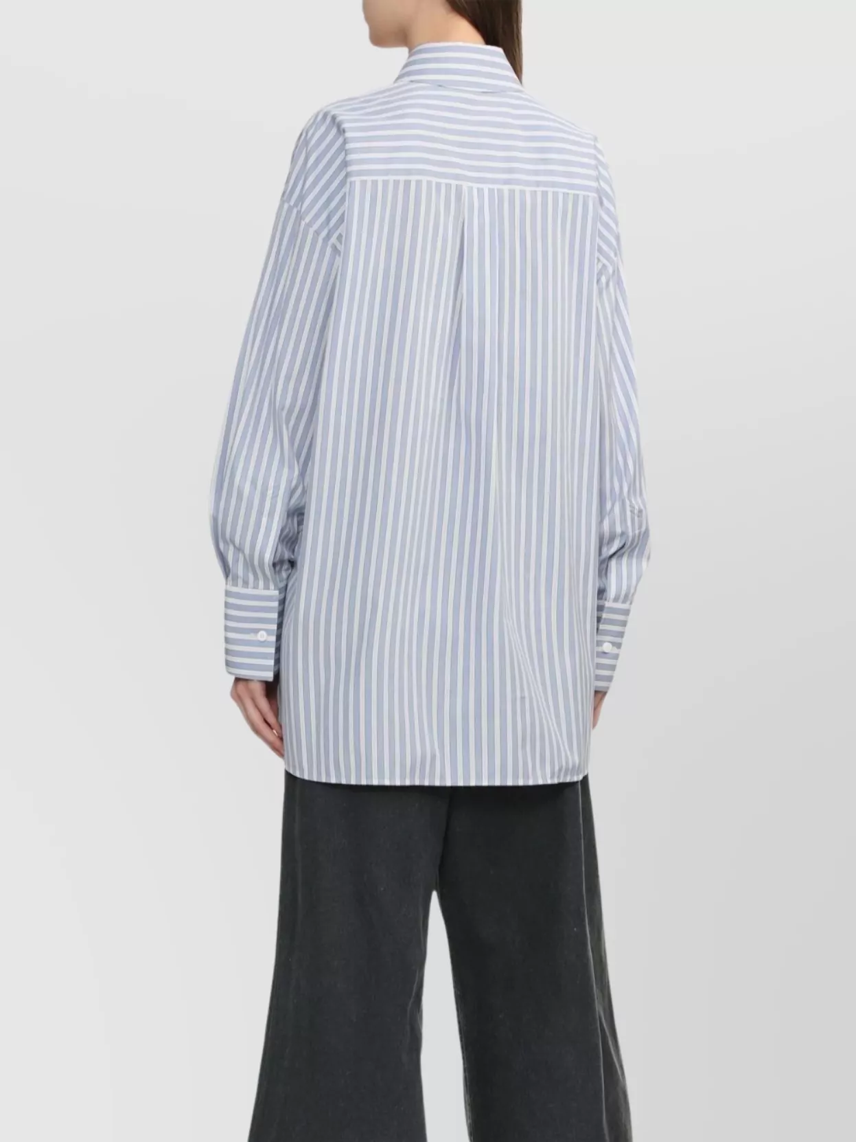 Attico Oversized Striped Shirt With Shoulder Pads And Lace Detailing