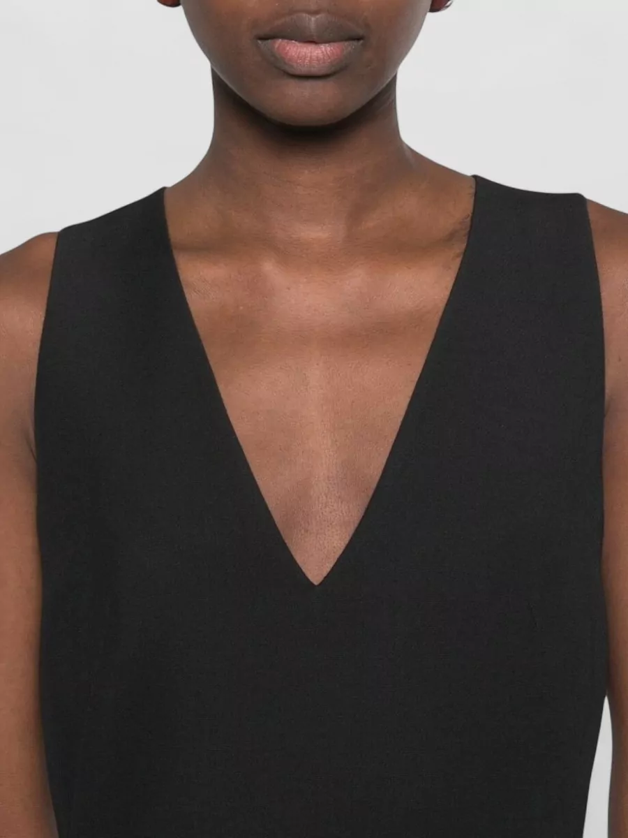 Fendi Wool Silk V-Neck Sleeveless A-Line Midi Dress