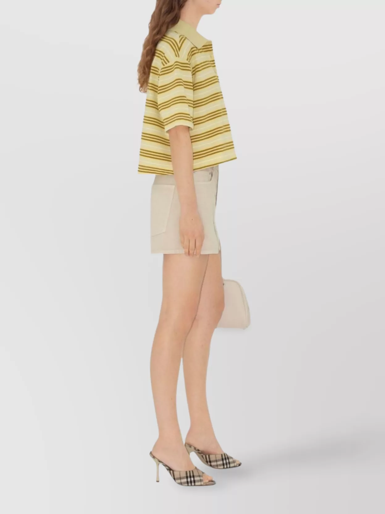 Burberry Cropped Polo Collar Striped Short Sleeves