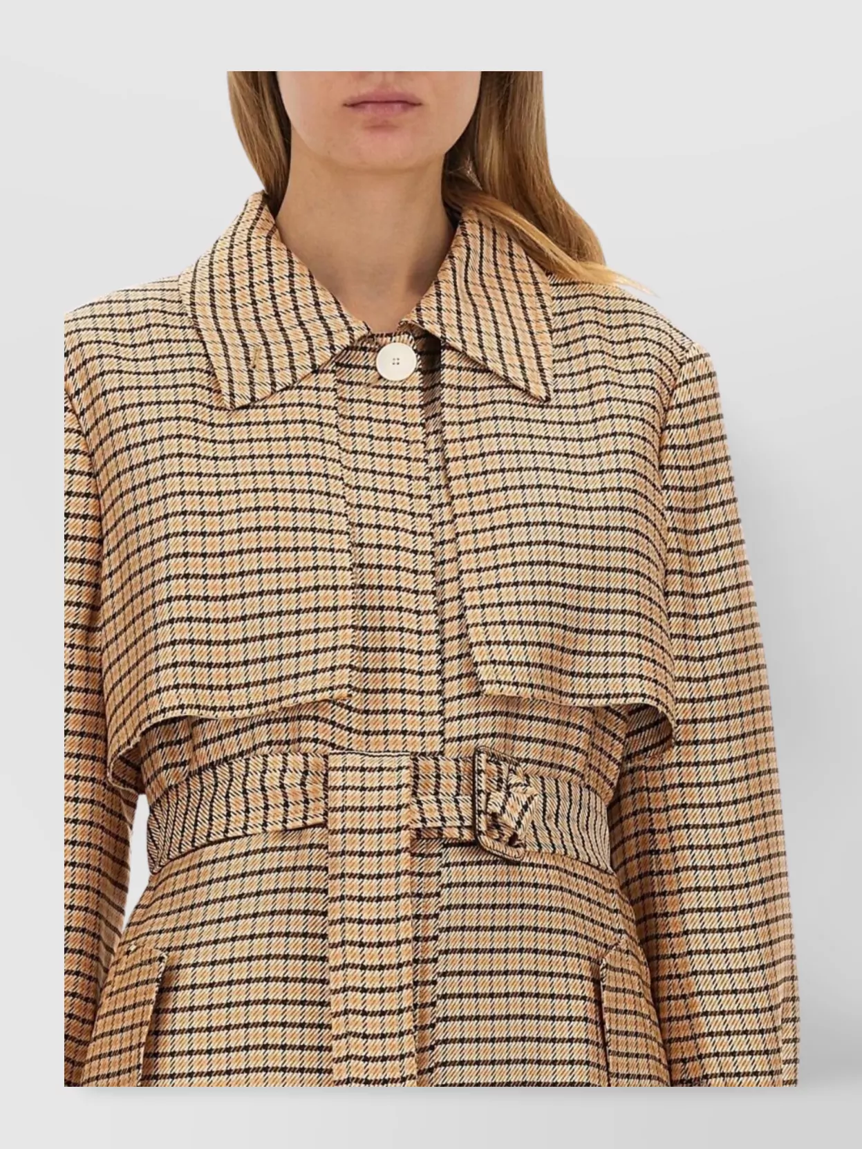 Lanvin Waist Belted Checked Trench Coat
