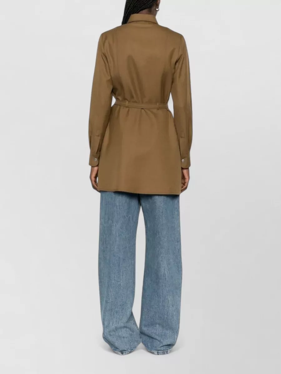 A.p.c. Dress Belted Waist Long Sleeves Point Collar