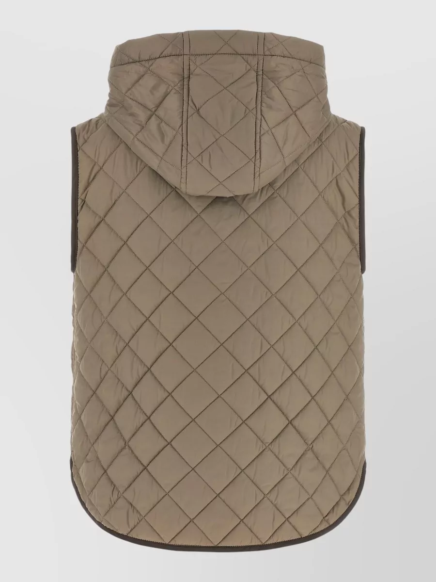 Brunello Cucinelli Hooded Curved Hem Sleeveless Quilted Vest