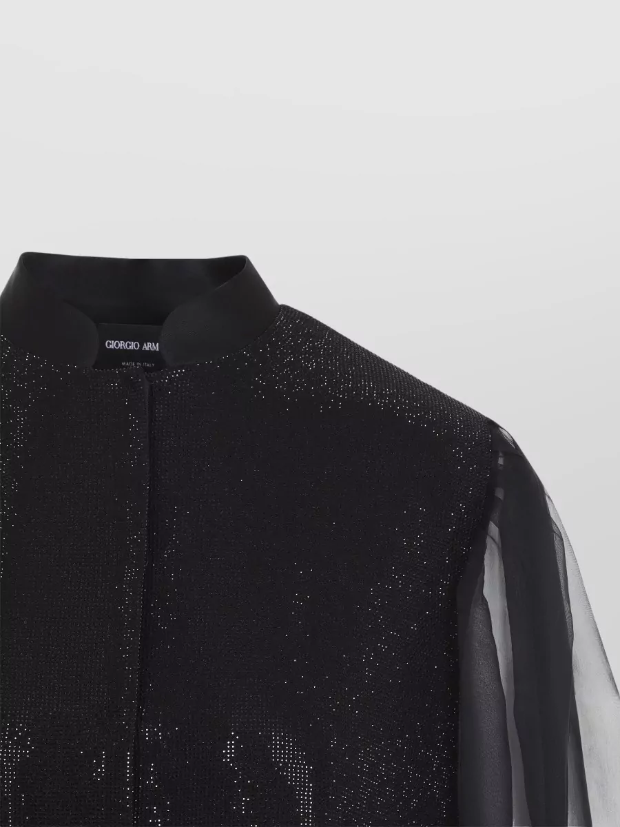 Giorgio Armani Silk Crystal-Embellished Stand-Collar Long-Sleeve Shirt