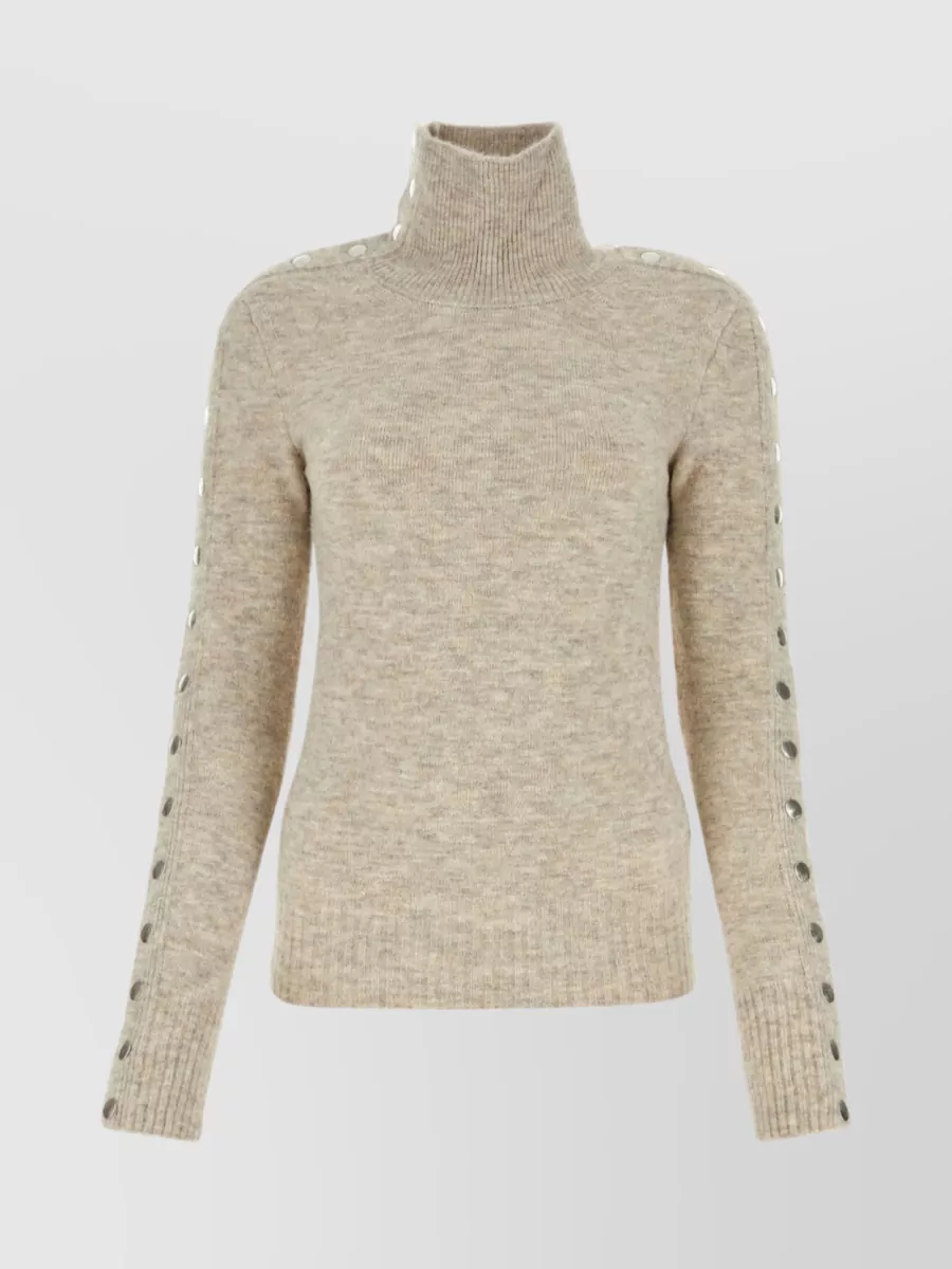 Shop Isabel Marant Sand Blend Turtleneck Sweater With Button Embellishments In Cream