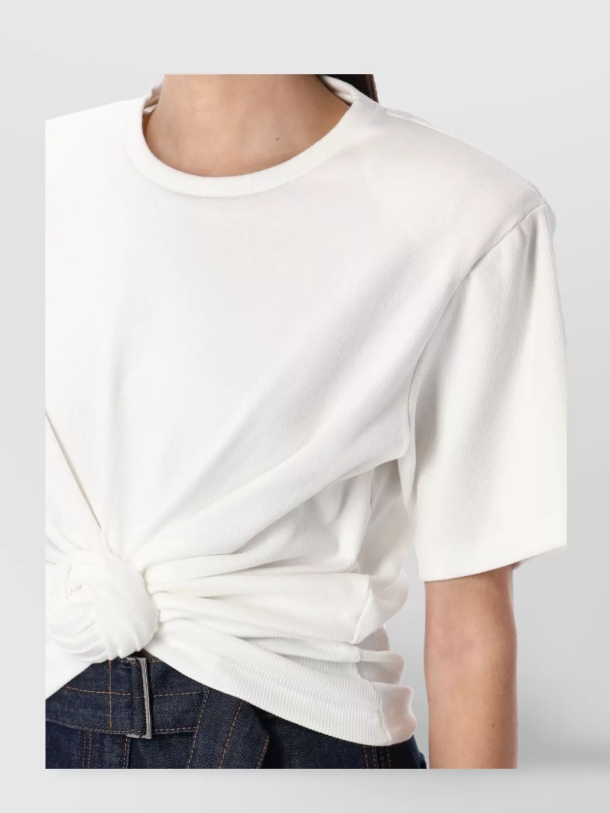 Magda Butrym Knotted Crew Neck Ribbed Short Sleeve Top