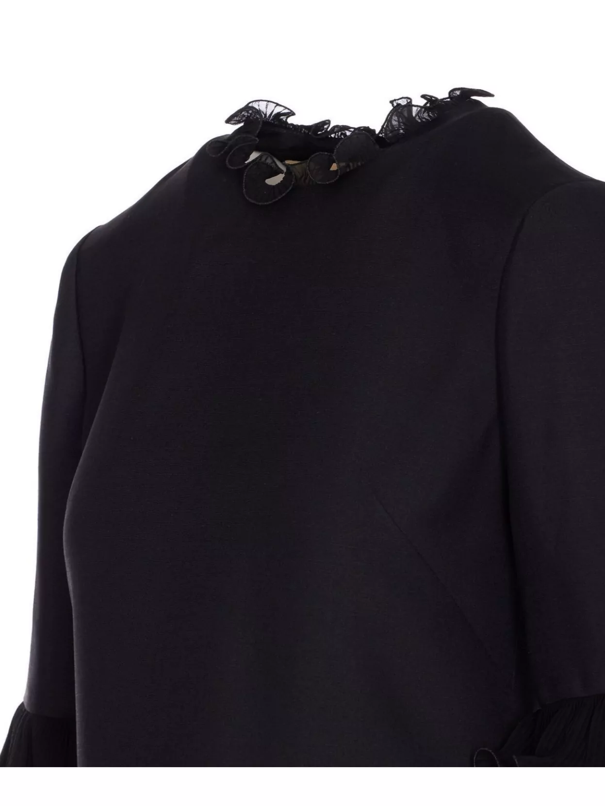 Valentino Garavani Ruffle Trim Crepe Couture Minidress In Black