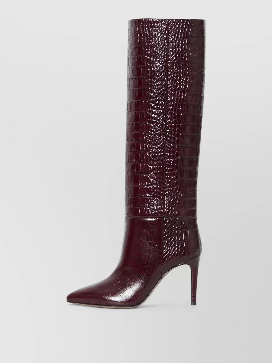 Paris Texas Leather Croc Embossed Knee High Stiletto Boots