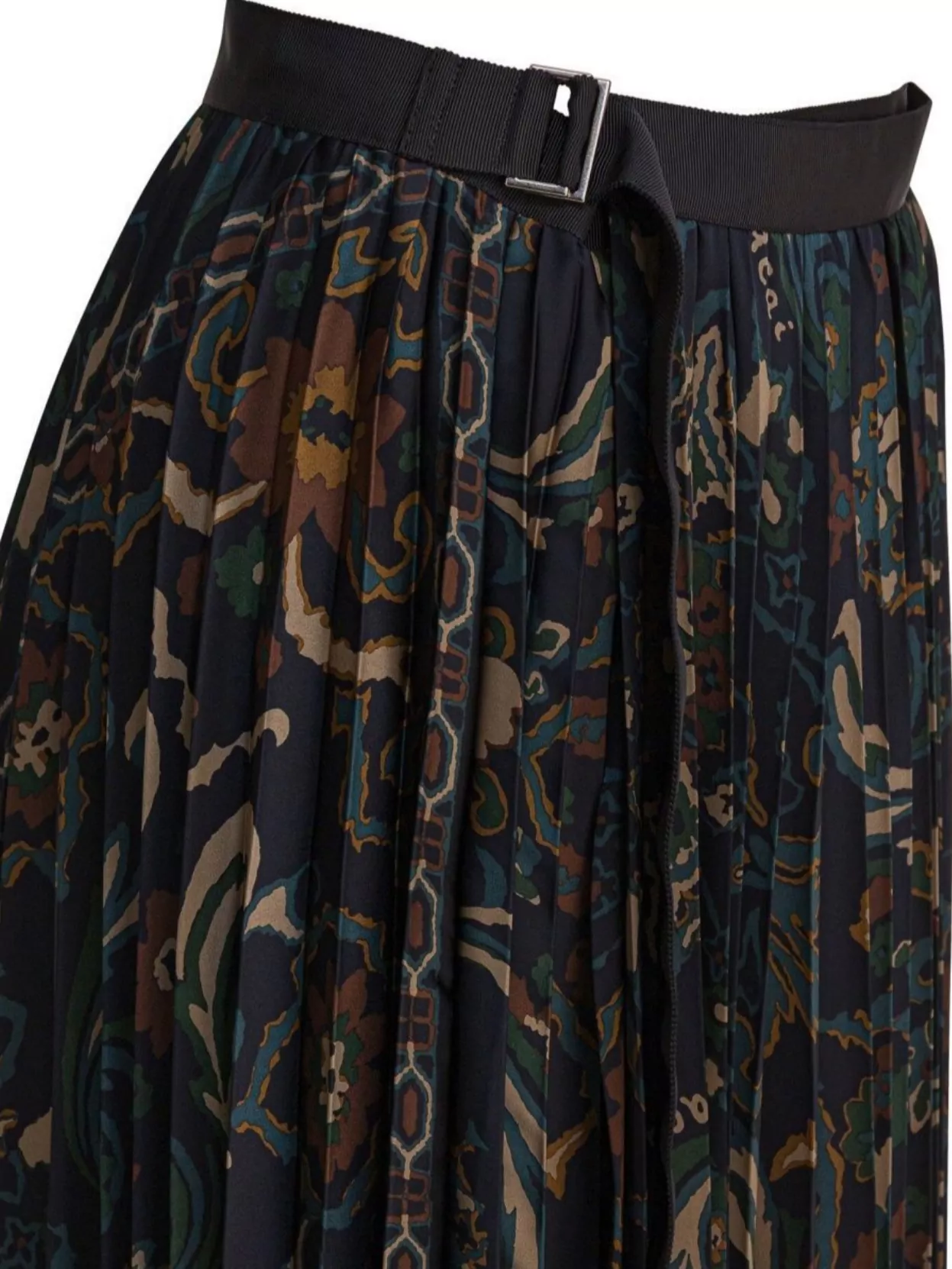 Sacai Belted Waist Floral Print Pleated Skirt