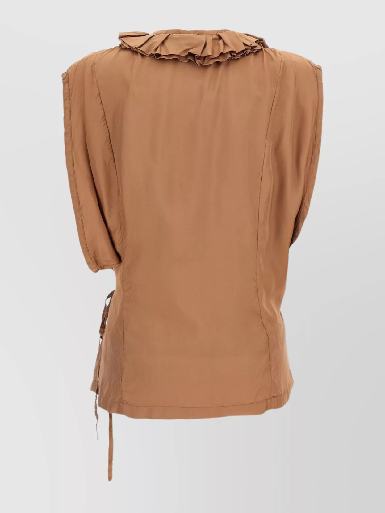Dries Van Noten Ruffled Sleeveless Top Tie Waist In Brown