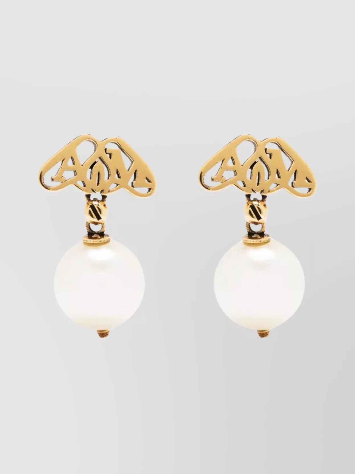 Shop Alexander Mcqueen Brass Hardware Pearl Pendant Earrings In Beige