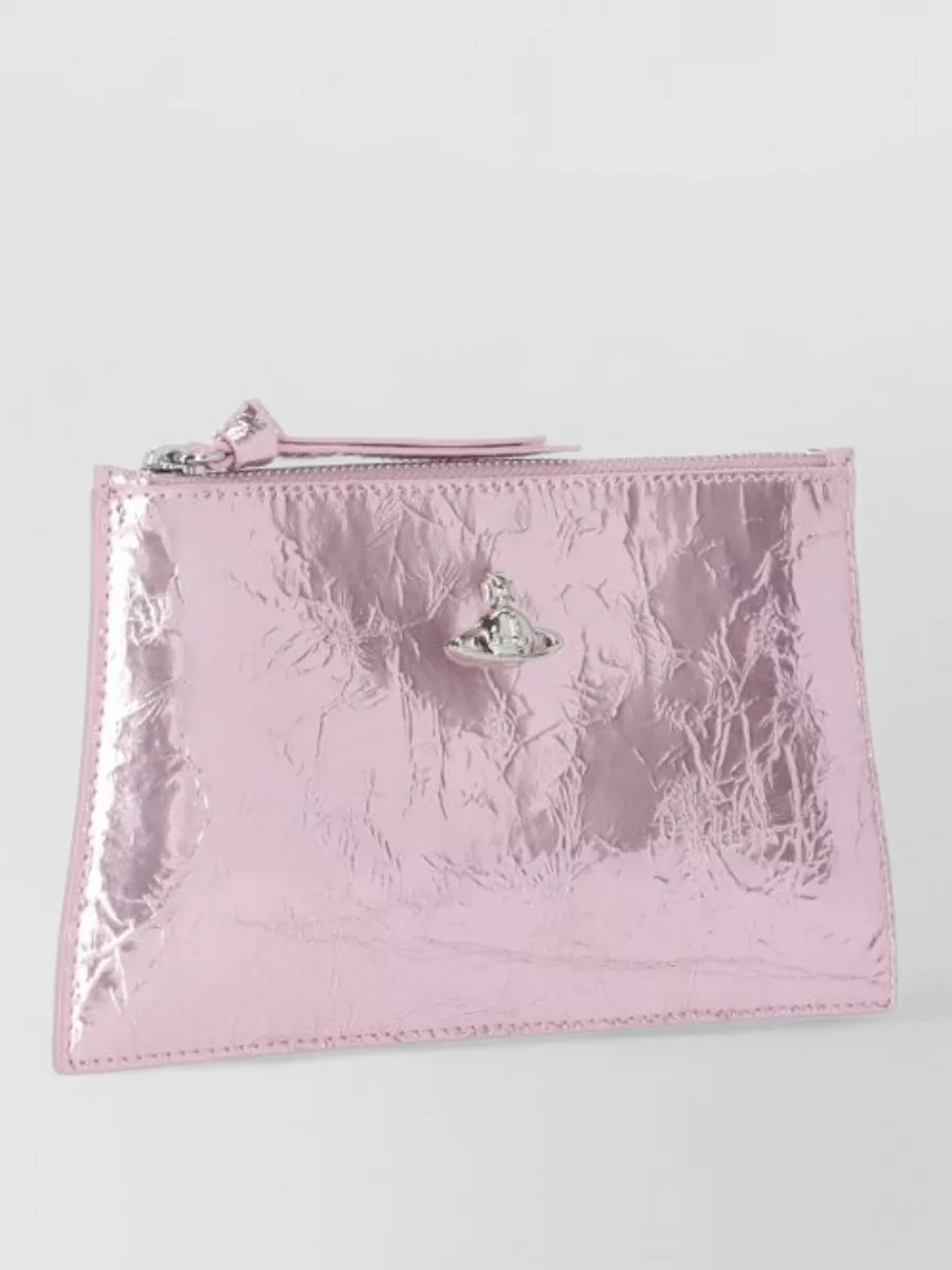 Vivienne Westwood Leather Clutch Metallic Finish Removable Strap