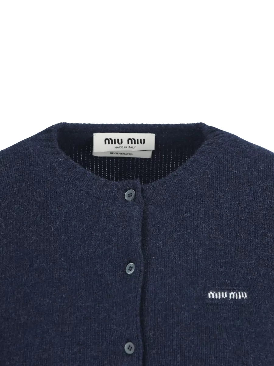 Miu Miu Cashmere Wool Cropped Crewneck Cardigan