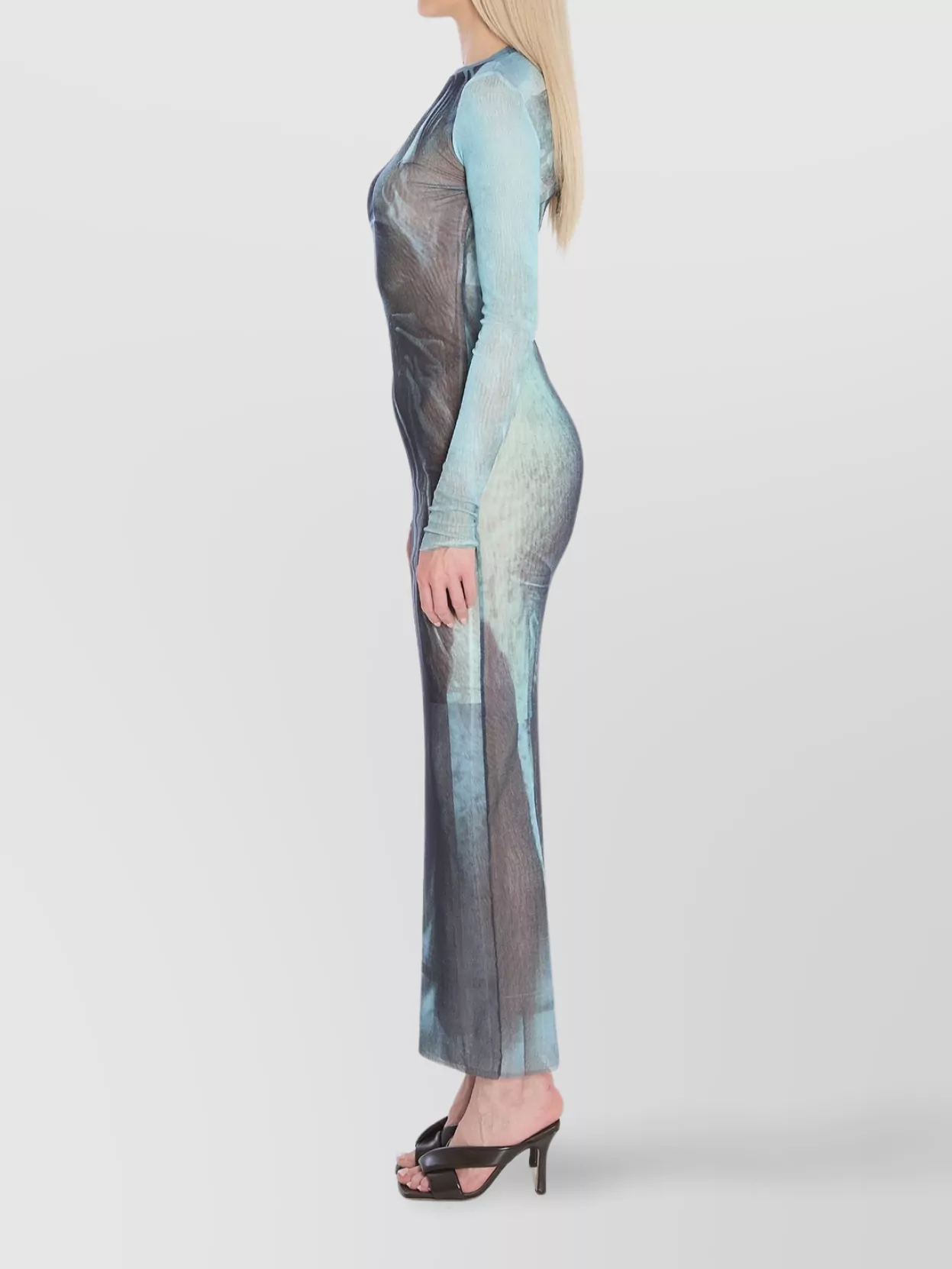 Jean Paul Gaultier Abstract Print Sheer Overlay Long Dress In Blue