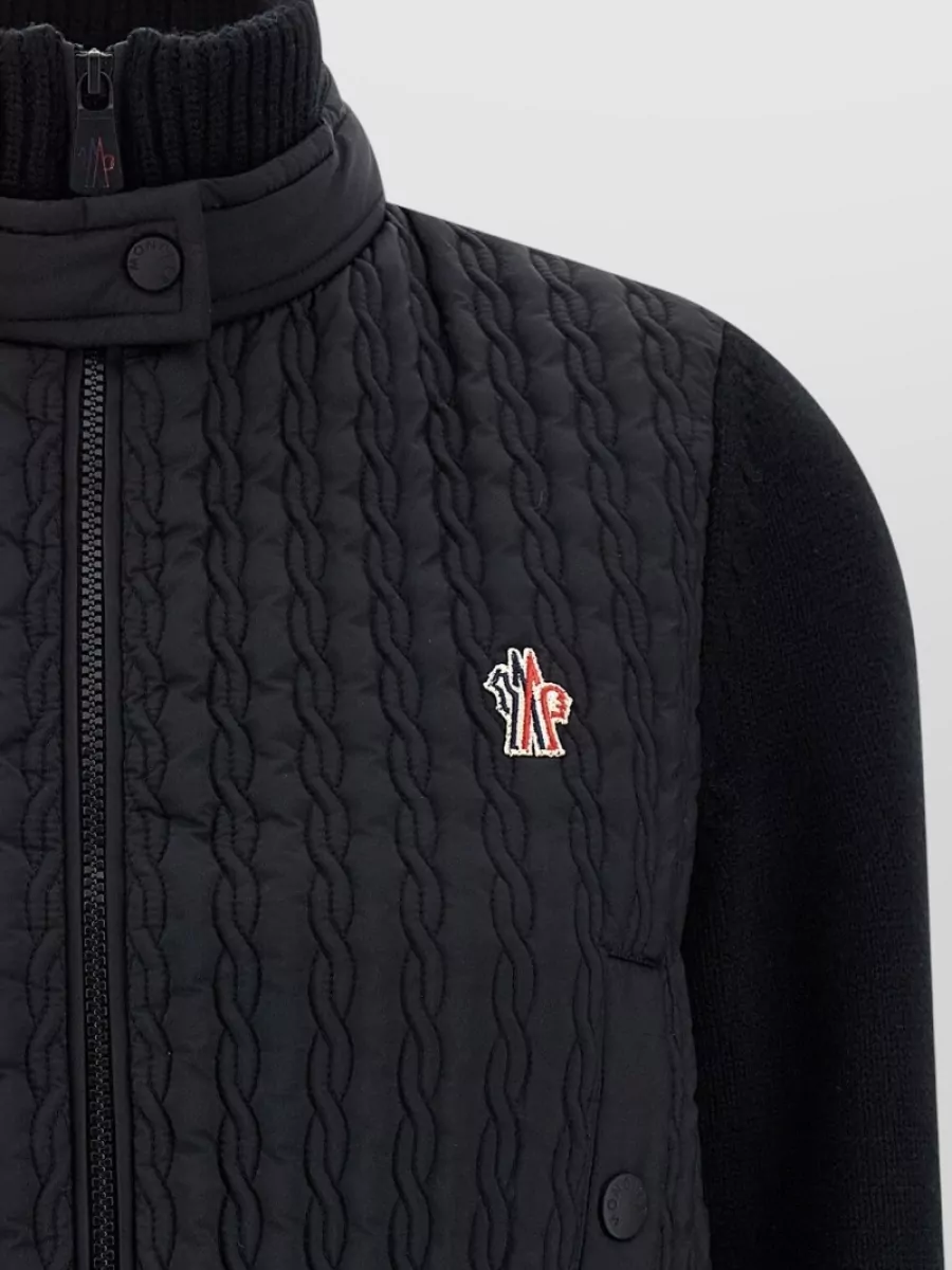 Moncler High Collar Knitted Jacket With Padded Front