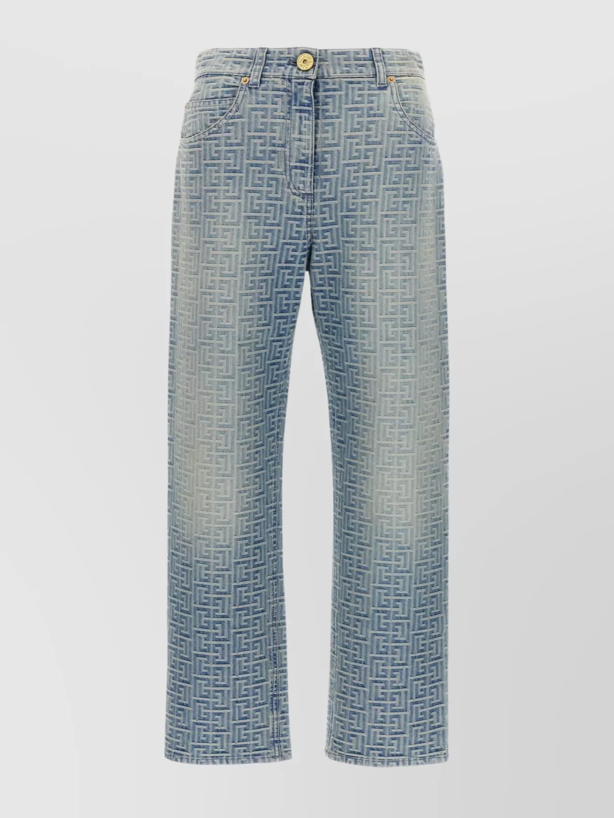 Balmain 'monogram' Faded Denim Trousers With All-over Pattern In Black
