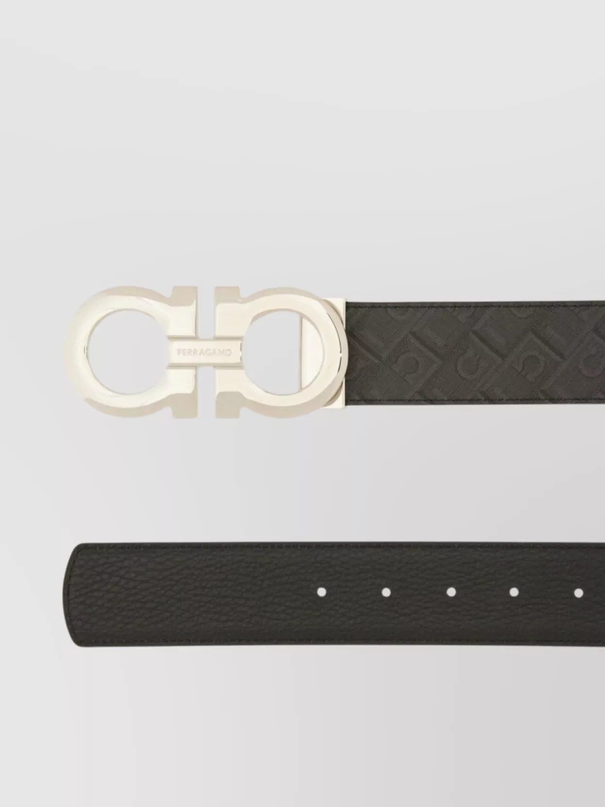 Ferragamo Embossed Pattern Metal Buckle Belt