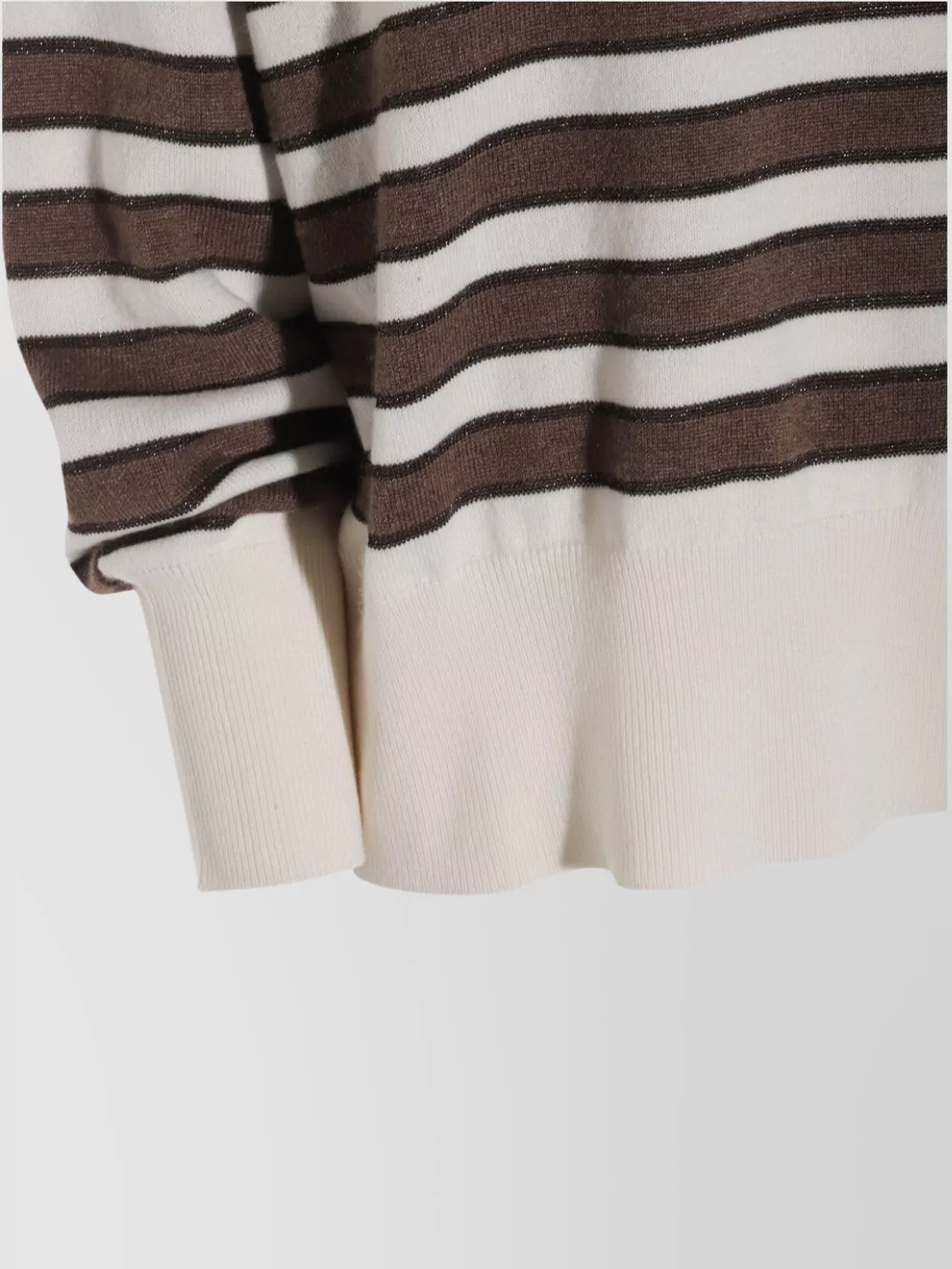 Brunello Cucinelli Crewneck Striped Knitwear Ribbed Cuffs In Brown