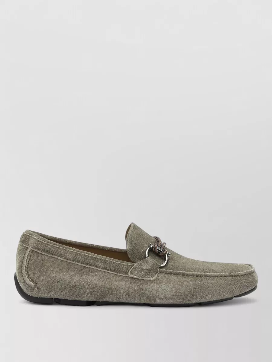 Ferragamo Suede Moc Toe Loafers Rubber Sole