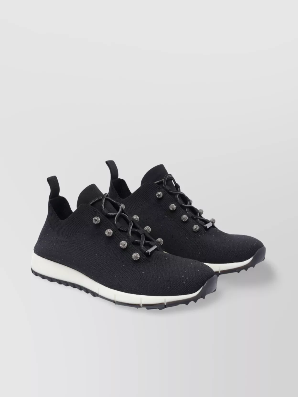 Jimmy Choo Cashmere Knit Sneakers Pearl Embellishments In Grey