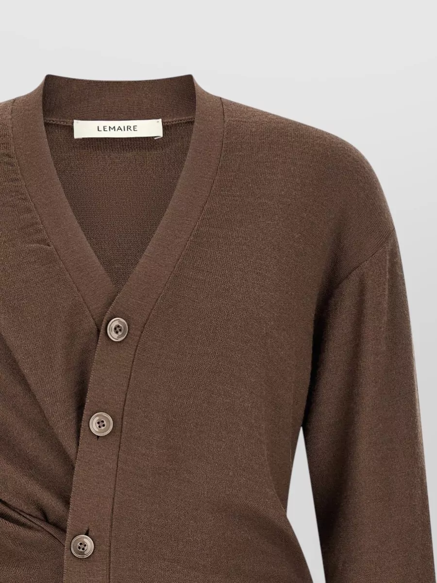 Lemaire Merino Wool Blend Relaxed Draped Asymmetric V-Neck Cardigan