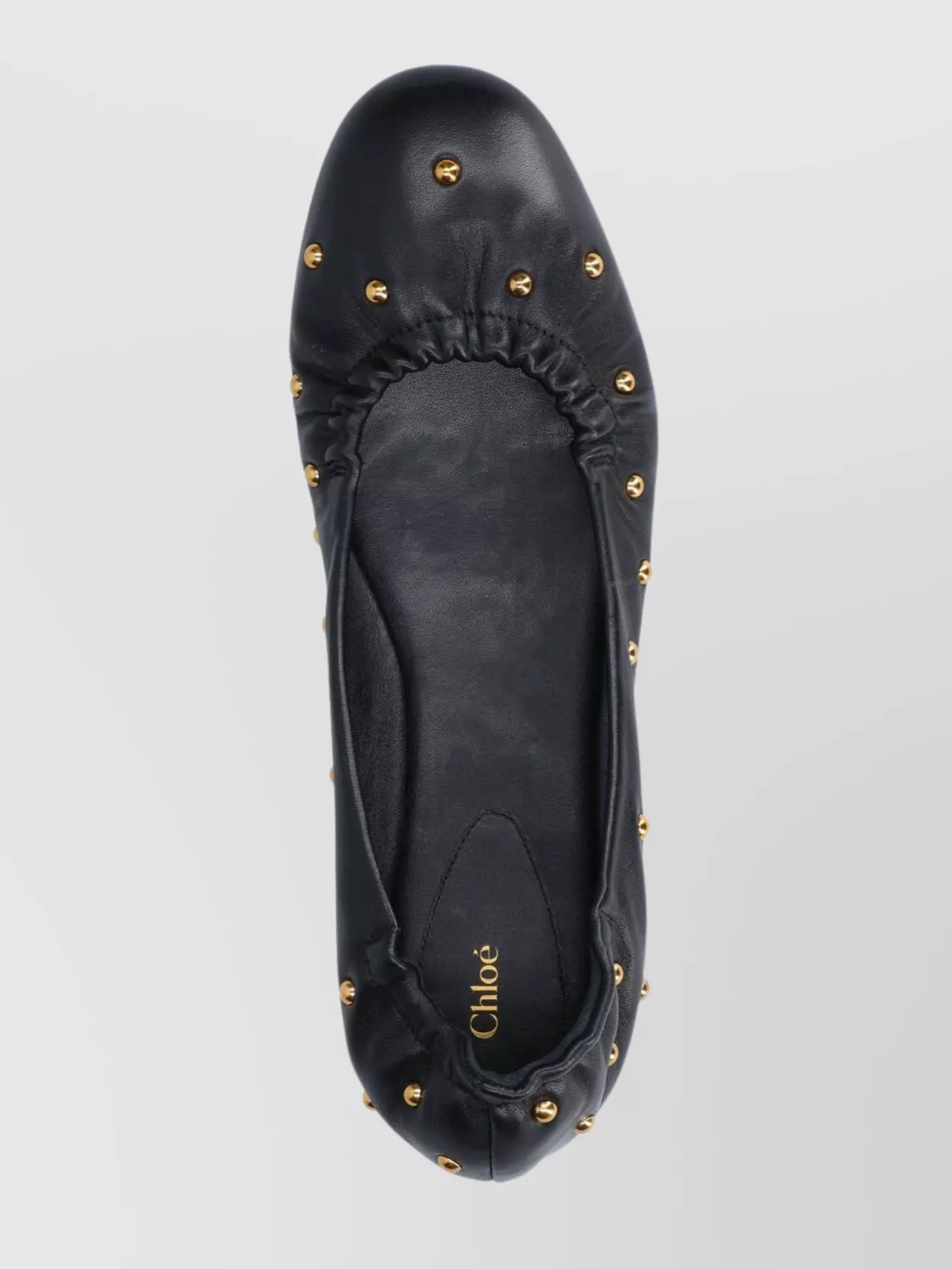 Shop Chloé Elasticated Trim Round Toe Studded Design Ballerina Shoes In Black