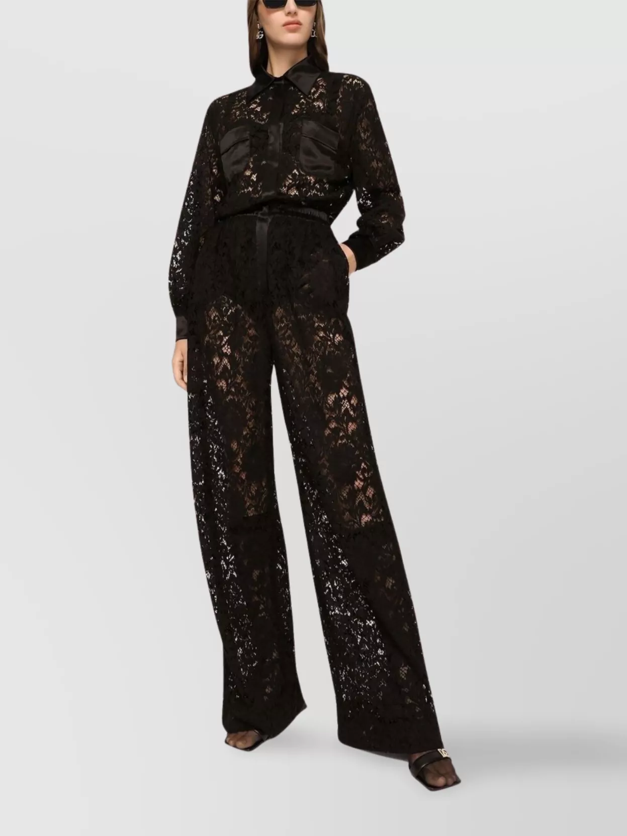 Dolce&Gabbana Long Lace Shirt Jumpsuit With Silk-Cotton Blend