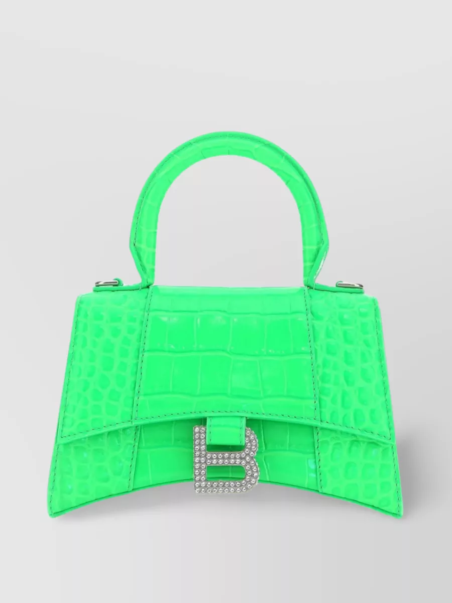Shop Balenciaga Hourglass Xs Leather Handbag In Green
