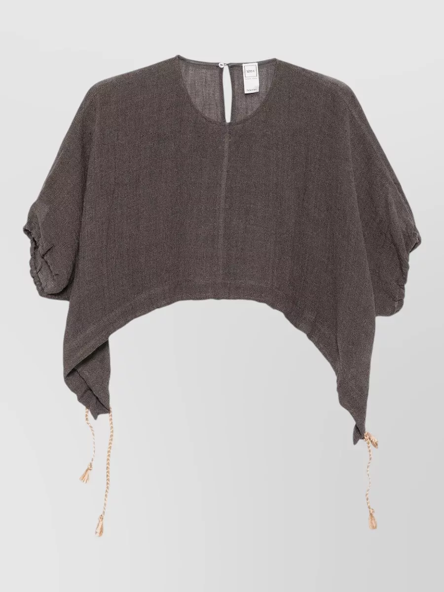 120% Lino Short-sleeve cropped linen blouse