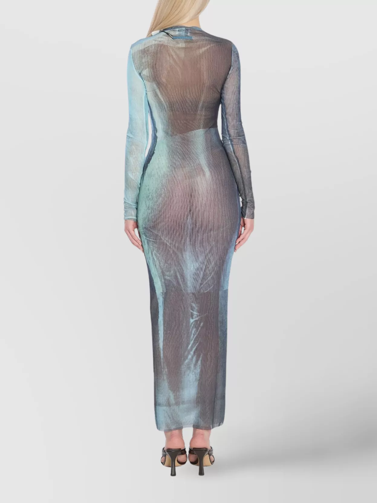 Jean Paul Gaultier Abstract Print Sheer Overlay Long Dress In Blue