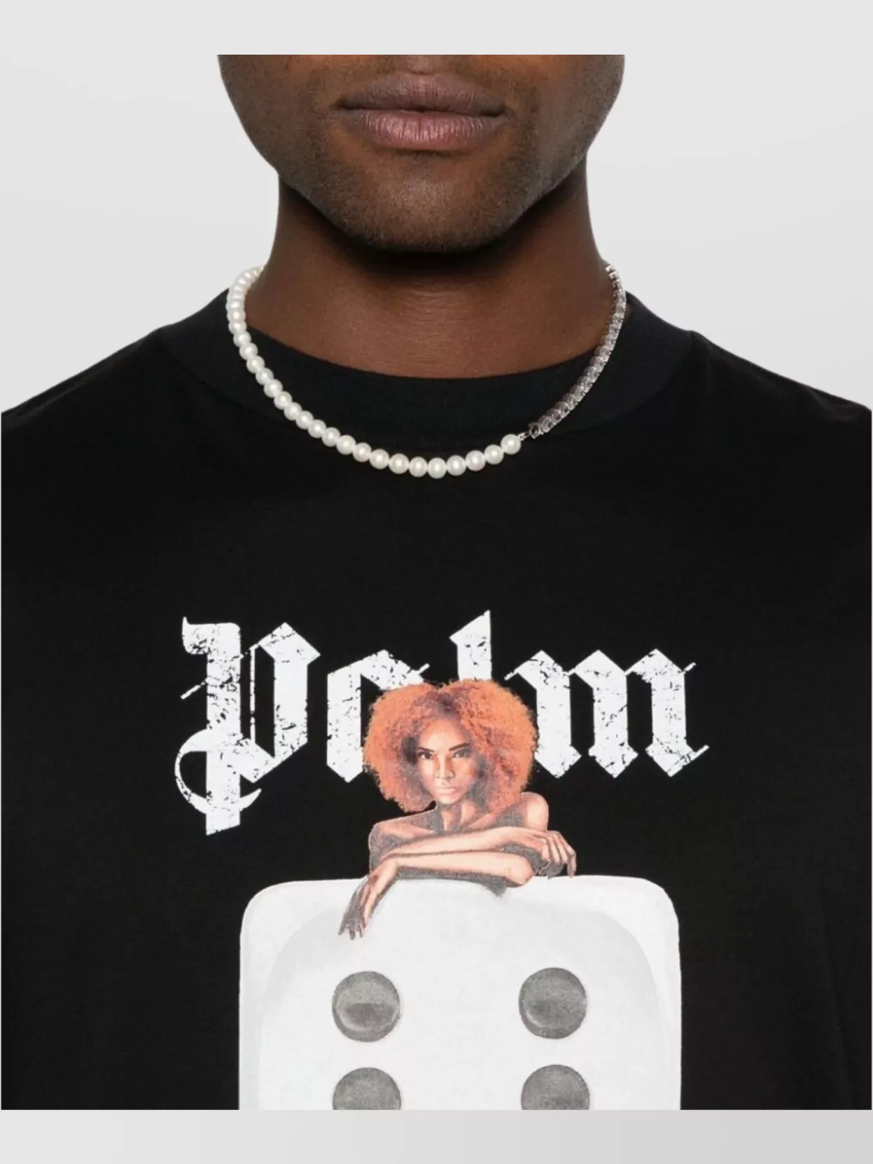 Palm Angels Black T-shirt With Front Dice And Logo Print