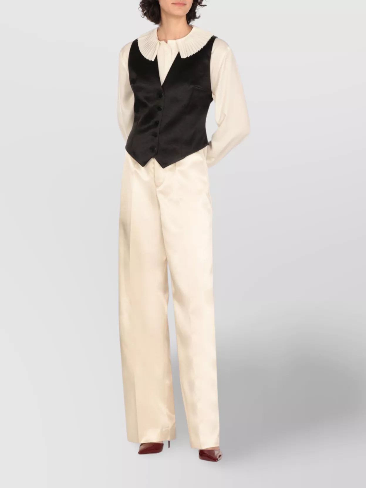 Philosophy Di Lorenzo Serafini Fringed Buttoned Long Sleeve V-neck Top In Neutral
