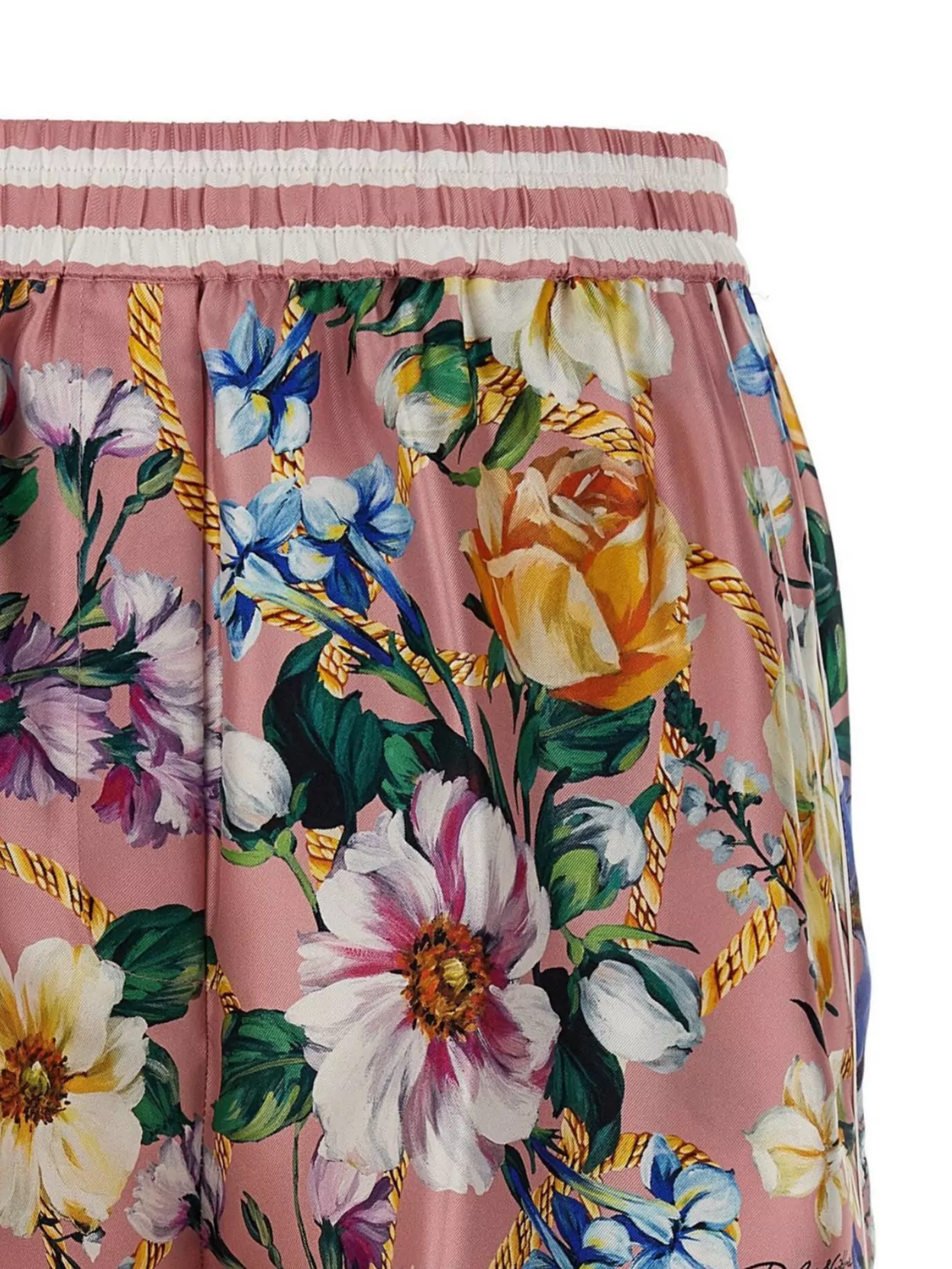 Shop Dolce & Gabbana Elastic Waistband Floral Bermuda Shorts With Drawstring