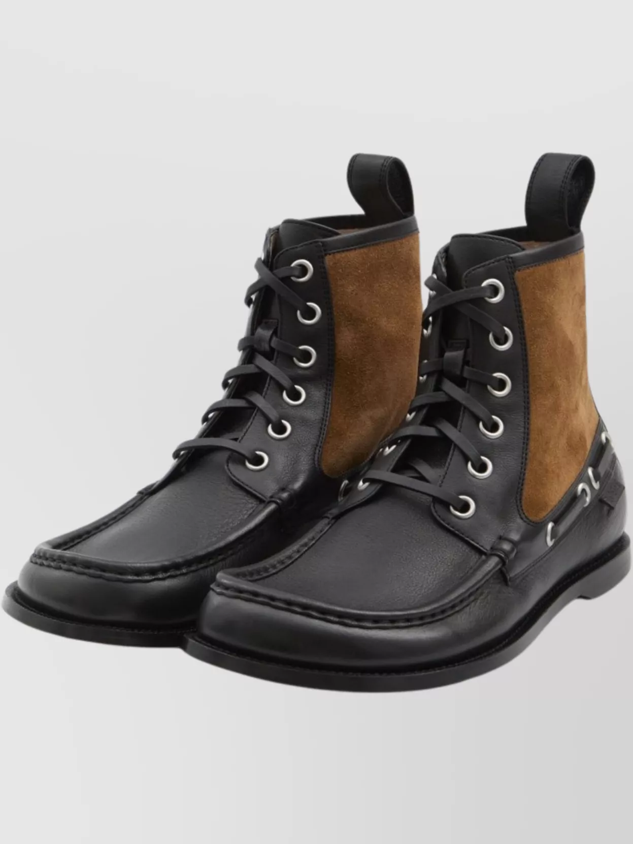 Loewe Rounded Toe Calfskin Bootie With Suede Inserts