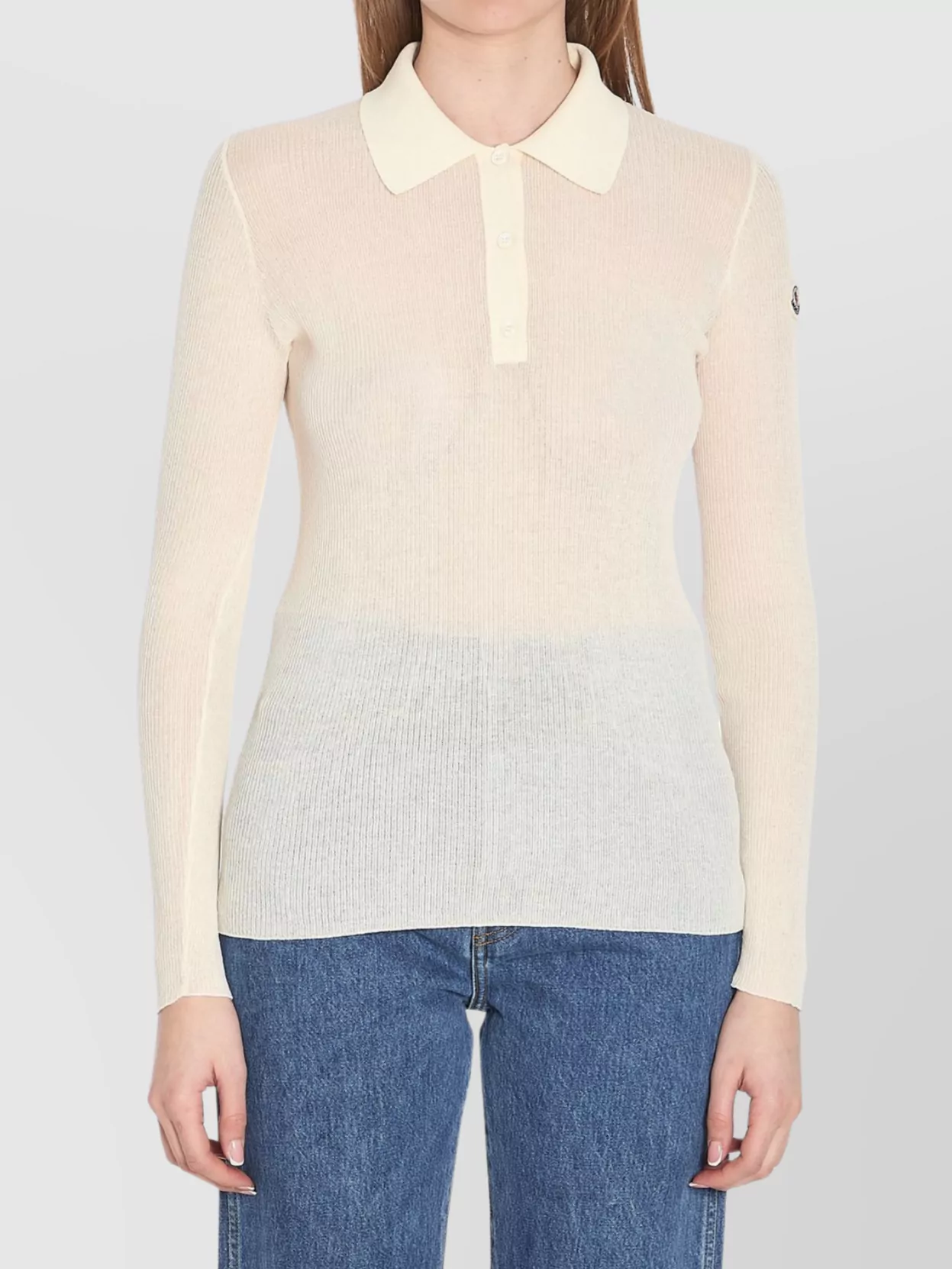 Moncler Ribbed Cotton Long-sleeve Polo Shirt In White