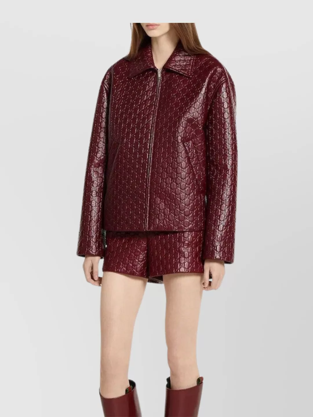 Gucci Oversized Leather Jacket Featuring Embossed Gg