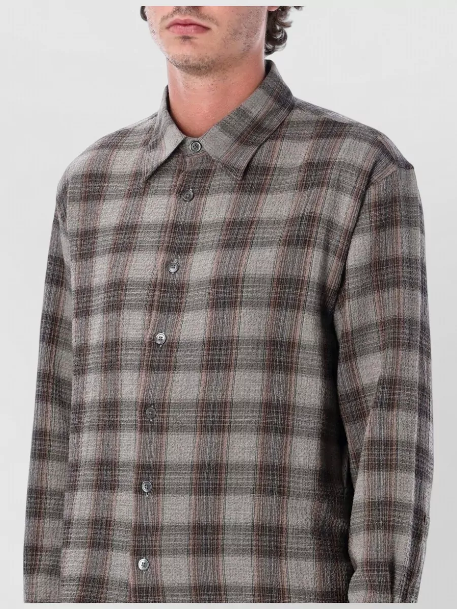 Sunflower Cotton Cashmere Check Long-Sleeve Shirt