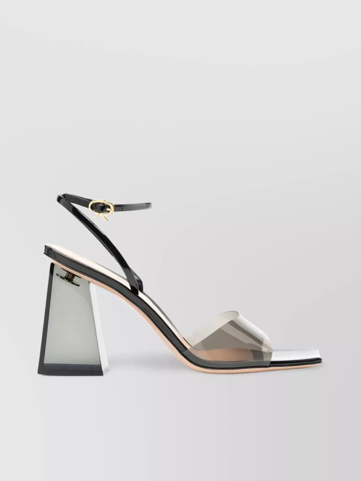 Shop Gianvito Rossi Clear Block Heel Sandal With Ribbon Buckle In Beige