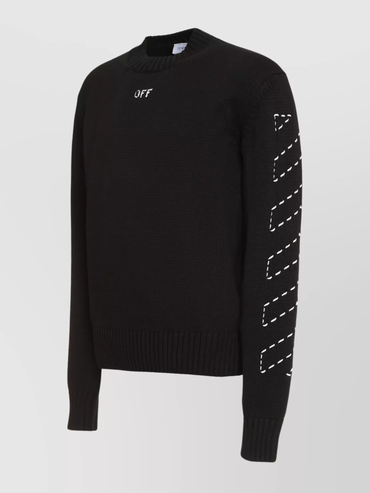 Off-White Ribbed Knit Crew-Neck Sweater With Graphic Design