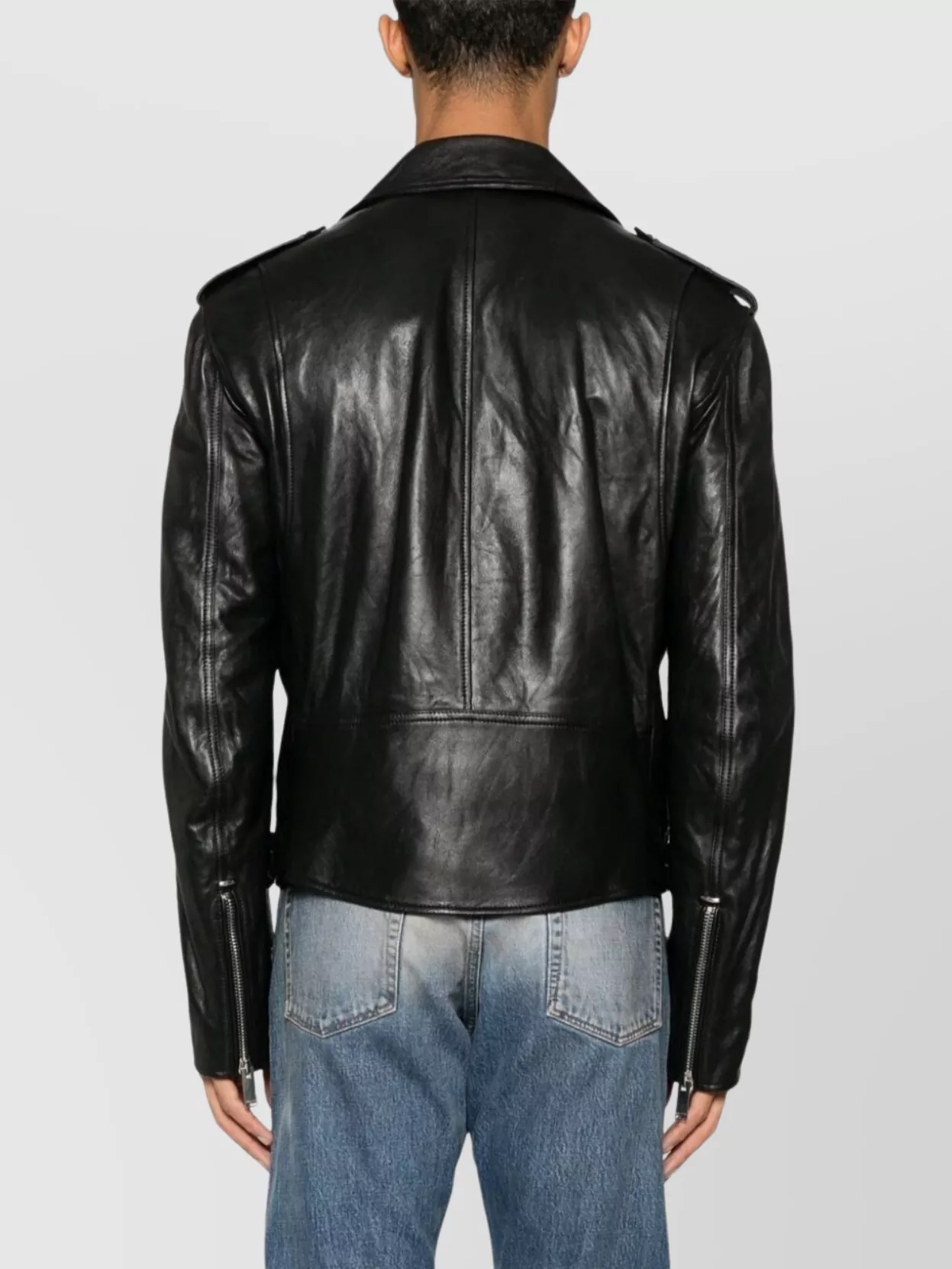 Alexander Mcqueen Leather Jacket With Belted Waist And Epaulettes In Black