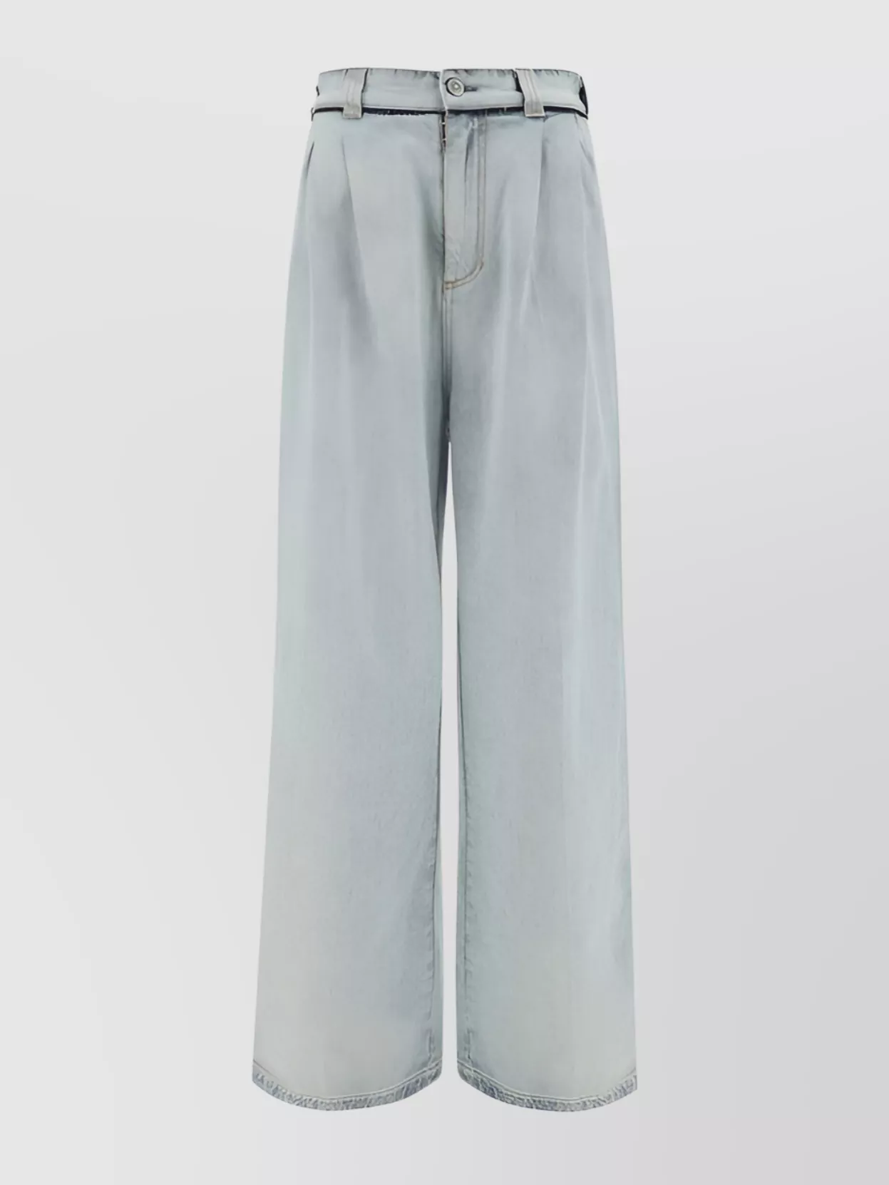 Maison Margiela Stitched Cotton High-waisted Wide Leg Trousers In Blue