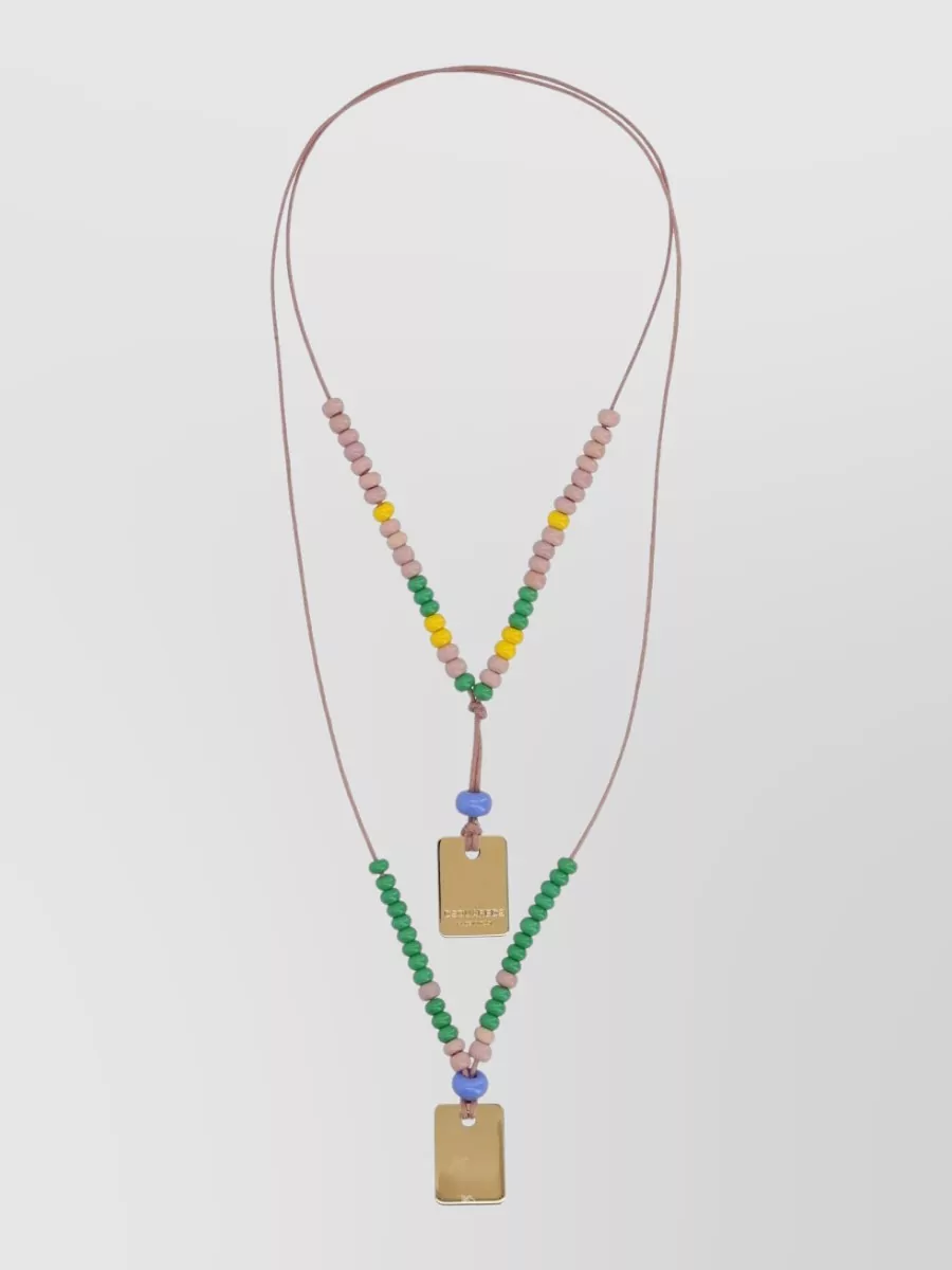 Dsquared2 Necklace Logo Plaques Adjustable Beaded Double Pendants