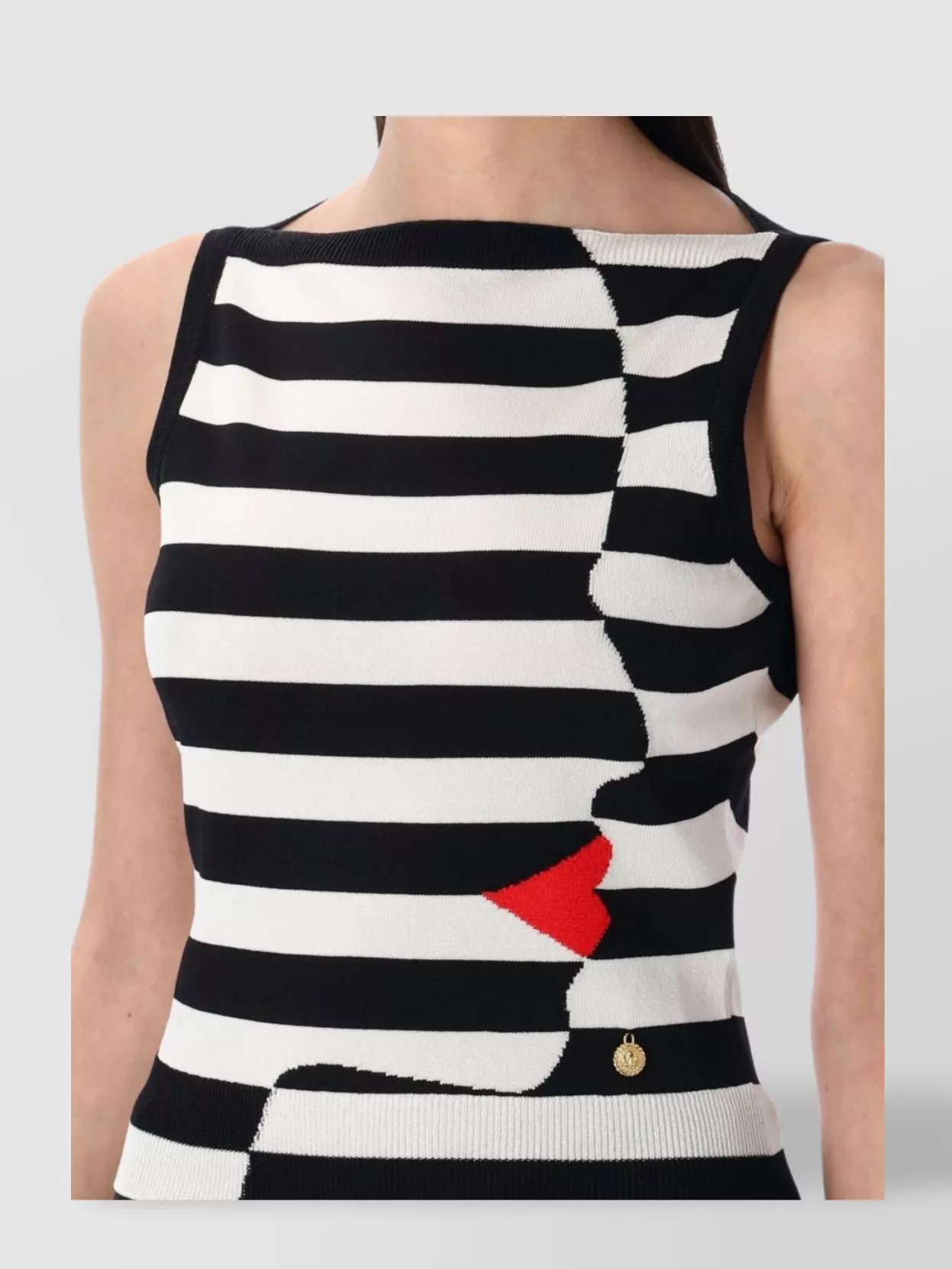 Balmain Boat-neck Face Mariniere Knit Tank Top