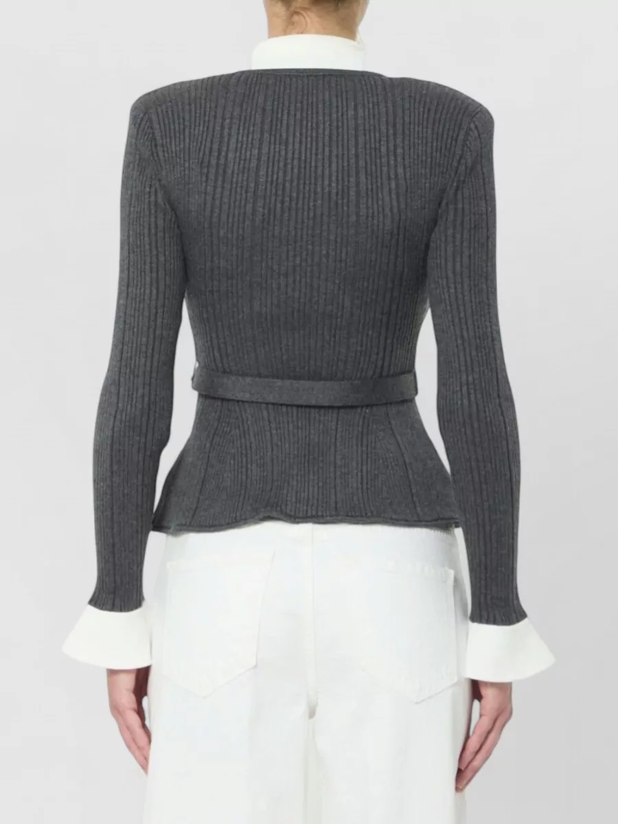 Self-Portrait Ribbed Knit Belted Cardigan